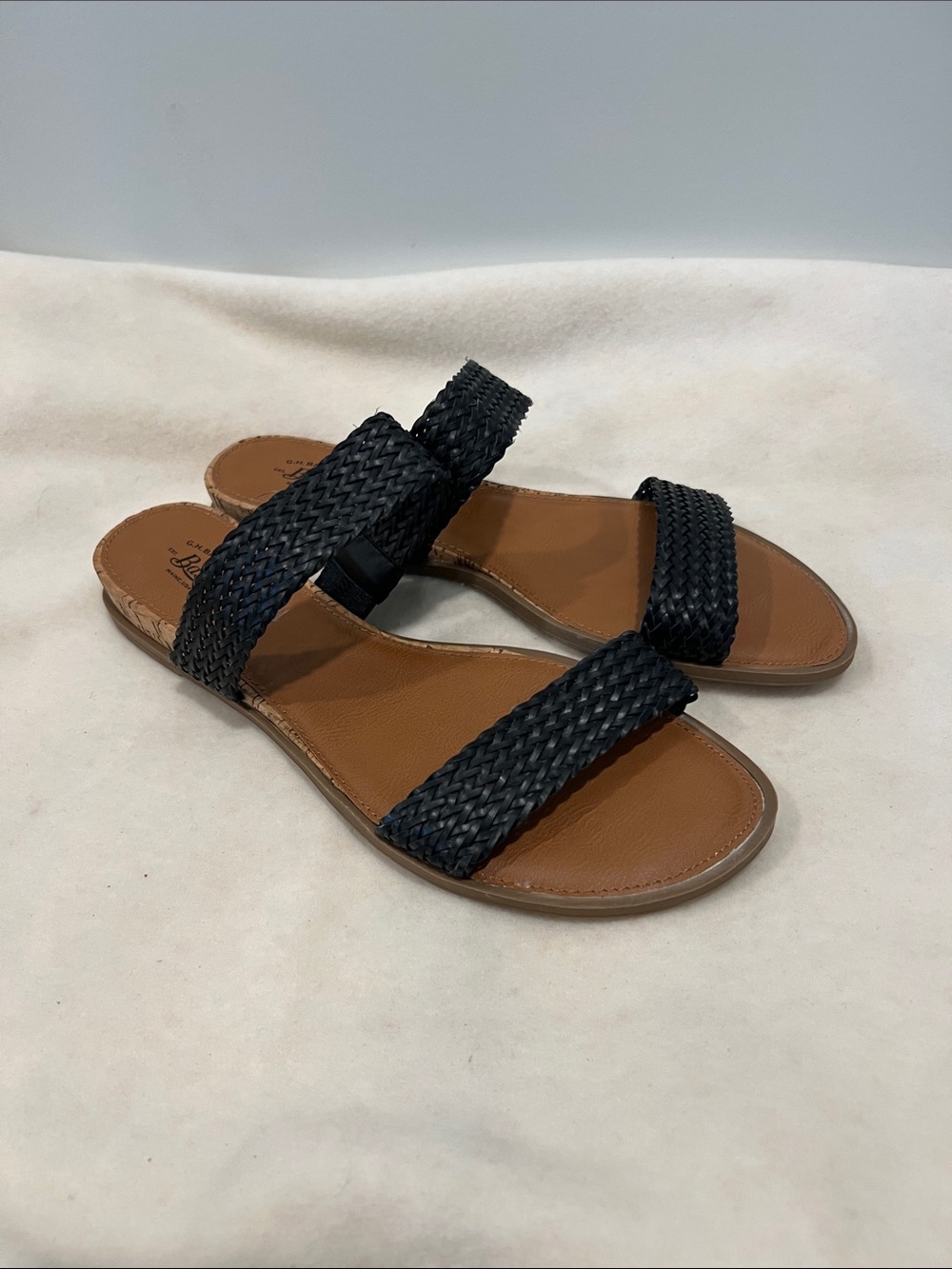 G.H. Bass & Co. Women’s Black Woven Double-Strap Slide Sandals Size 9 NWOB